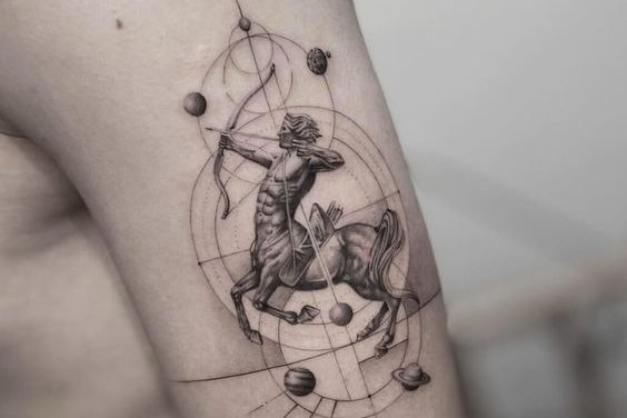 Hercules and the Centaur Nessus tattoo on the inner