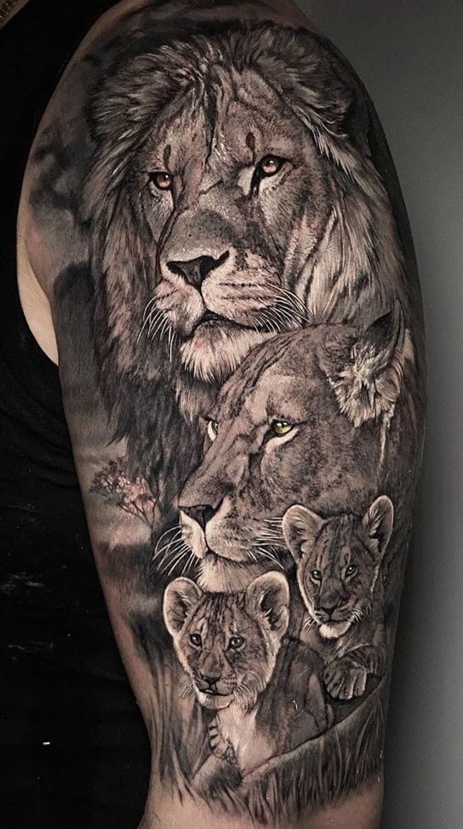 Diego Almeida Tattoo 🏴‍☠️'s Instagram profile post: “🦁⛰ Lion #tattooart # nature #lion #liontattoo #blackandgrey #blackandgreytattoo #bng #tattoo  #inked #ink #…