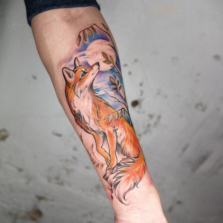 Watercolor Fox Head Tattoo Design – Tattoos Wizard Designs