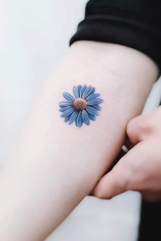Pin by Mariya Shearin on Tattoos | Blue flower tattoos, Daisy tattoo, Aster flower  tattoos
