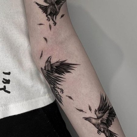 Black and White Raven Tattoo