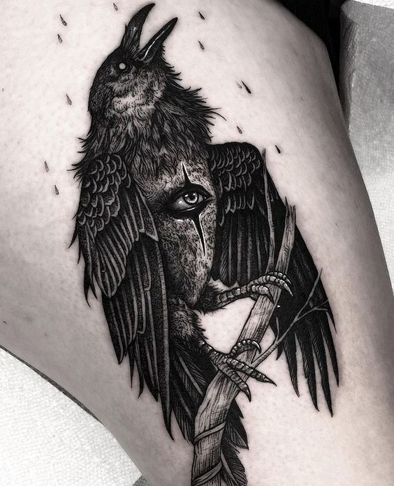 Eld Gill on Tumblr: First of two Ravens on my wife today #tattoo #tattoos  #blackwork #blacktattooing #raven #odin #norse #mythology #cornwall #bude...